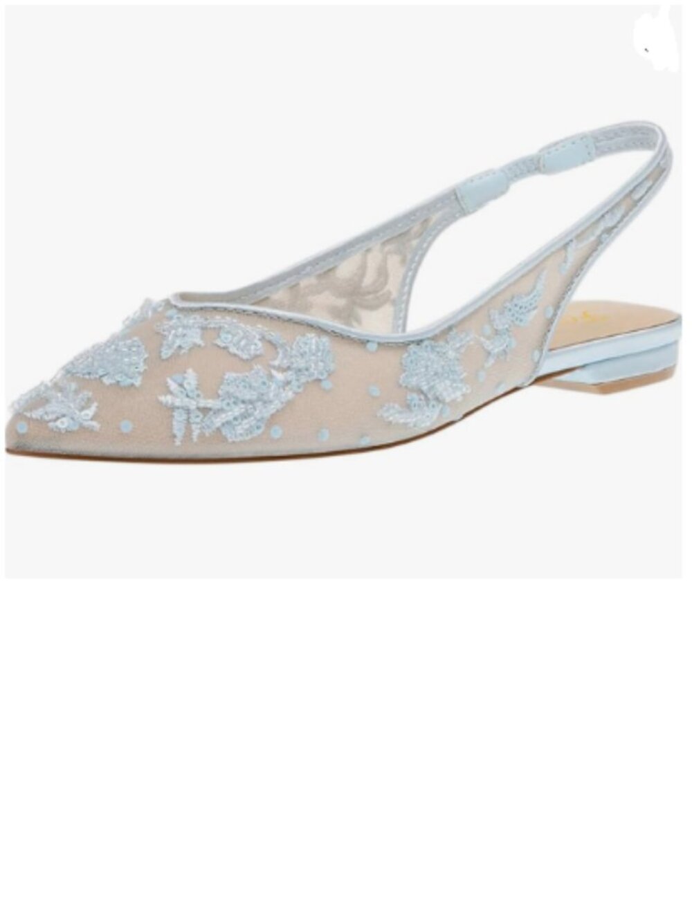 FOWT Light Blue Pointed Toe Embroidered Mesh Slingback Ballet Flats Elastic Shoe